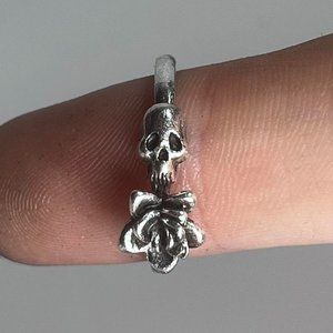 Y2K Skater Skull Rose Silver Ring
